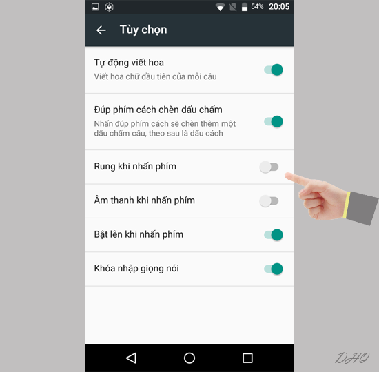 Tắt âm thanh rung khi nhấn phím